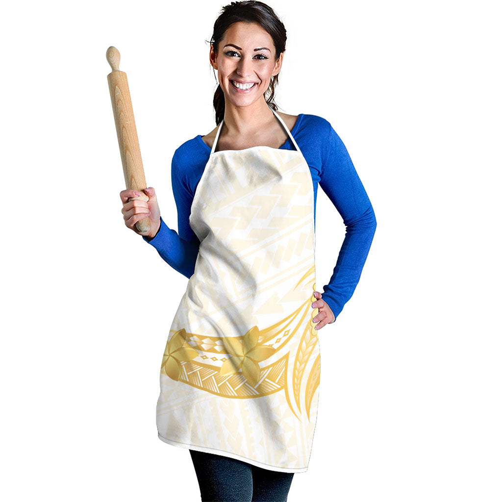 Polynesia White Sunday Apron Polynesian Tattoo Plumeria Hibiscus Gold LT14 - Polynesian Pride