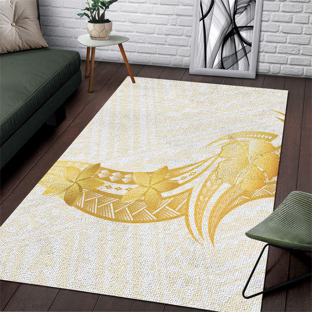 Polynesia White Sunday Area Rug Polynesian Tattoo Plumeria Hibiscus Gold LT14 White - Polynesian Pride