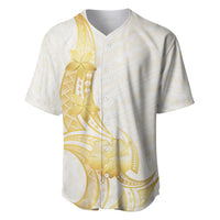 Polynesia White Sunday Baseball Jersey Polynesian Tattoo Plumeria Hibiscus Gold LT14 White - Polynesian Pride