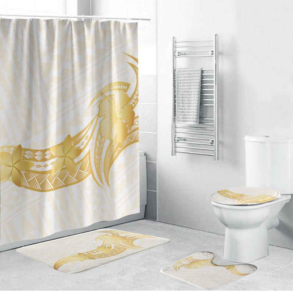 Polynesia White Sunday Bathroom Set Polynesian Tattoo Plumeria Hibiscus Gold LT14 Bathroom Set (4 pcs) White - Polynesian Pride