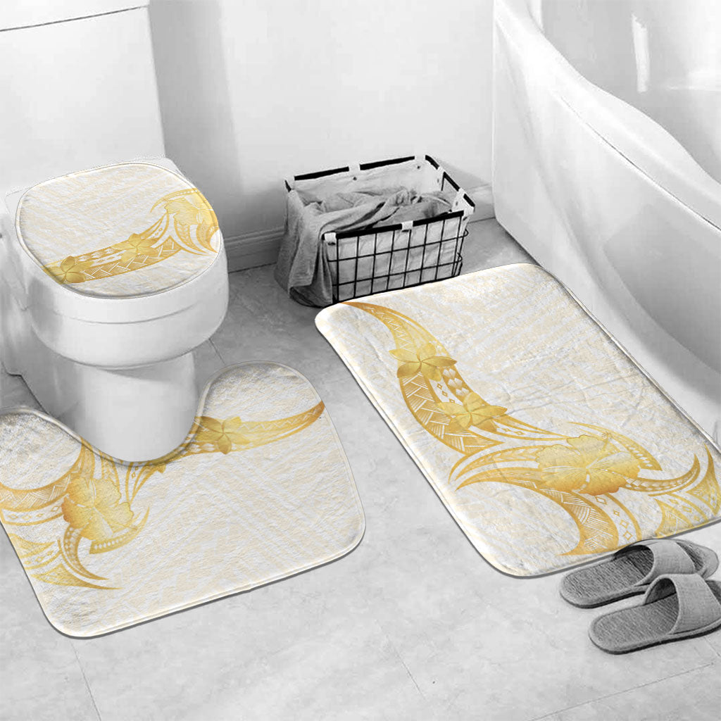 Polynesia White Sunday Bathroom Set Polynesian Tattoo Plumeria Hibiscus Gold LT14 Mat Set Only (3 pcs) One Size White - Polynesian Pride