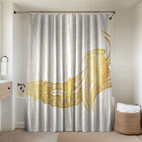 Polynesia White Sunday Bathroom Set Polynesian Tattoo Plumeria Hibiscus Gold LT14 Shower Curtain Only White - Polynesian Pride