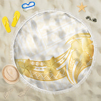 Polynesia White Sunday Beach Blanket Polynesian Tattoo Plumeria Hibiscus Gold LT14 One Size 150cm White - Polynesian Pride
