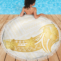 Polynesia White Sunday Beach Blanket Polynesian Tattoo Plumeria Hibiscus Gold LT14 - Polynesian Pride
