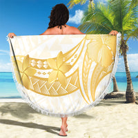 Polynesia White Sunday Beach Blanket Polynesian Tattoo Plumeria Hibiscus Gold LT14 - Polynesian Pride