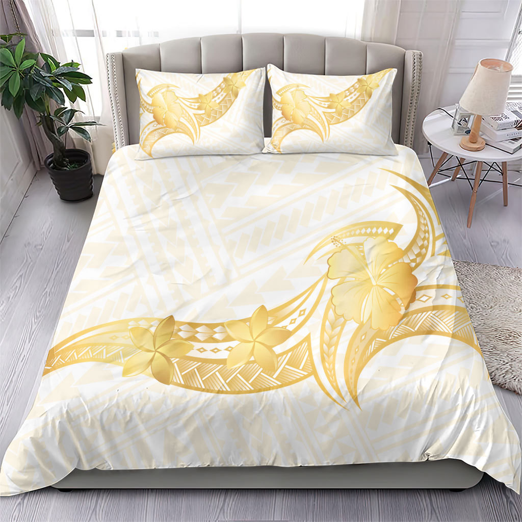 Polynesia White Sunday Bedding Set Polynesian Tattoo Plumeria Hibiscus Gold LT14 - Polynesian Pride