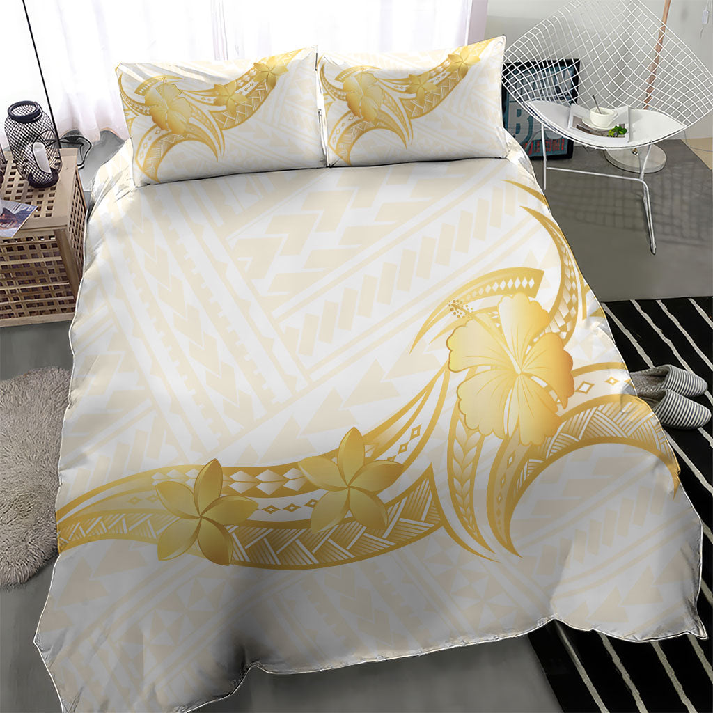 Polynesia White Sunday Bedding Set Polynesian Tattoo Plumeria Hibiscus Gold LT14 - Polynesian Pride