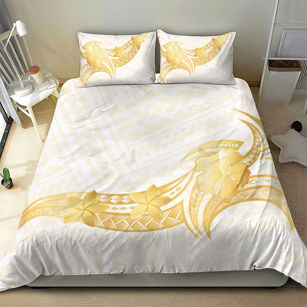 Polynesia White Sunday Bedding Set Polynesian Tattoo Plumeria Hibiscus Gold LT14 - Polynesian Pride