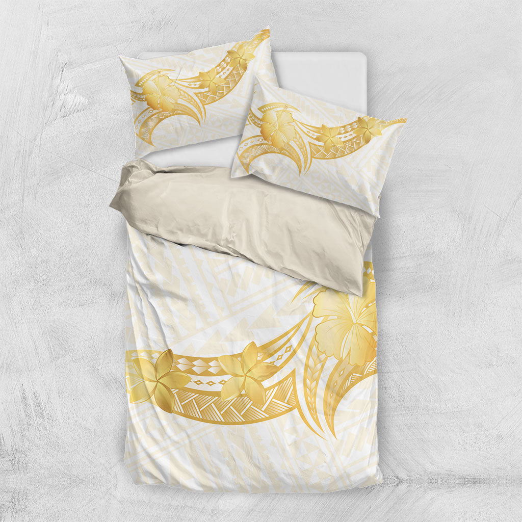 Polynesia White Sunday Bedding Set Polynesian Tattoo Plumeria Hibiscus Gold LT14 US Twin 172cm x 218cm White - Polynesian Pride