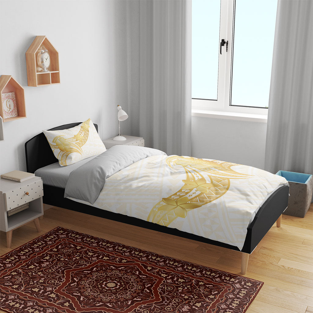 Polynesia White Sunday Bedding Set Polynesian Tattoo Plumeria Hibiscus Gold LT14 - Polynesian Pride