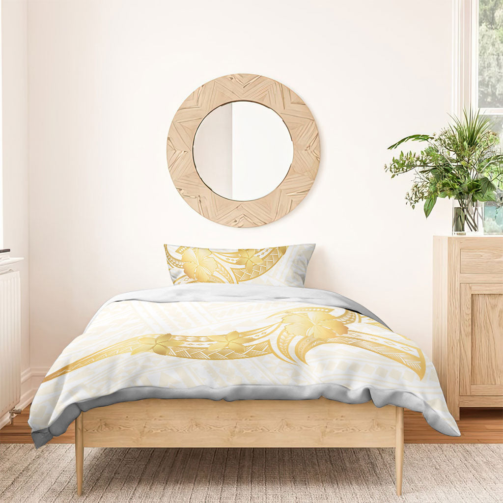 Polynesia White Sunday Bedding Set Polynesian Tattoo Plumeria Hibiscus Gold LT14 - Polynesian Pride