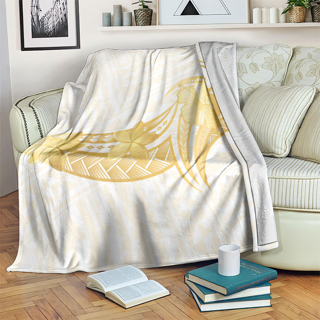 Polynesia White Sunday Blanket Polynesian Tattoo Plumeria Hibiscus Gold LT14 White - Polynesian Pride
