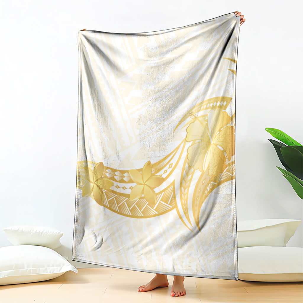 Polynesia White Sunday Blanket Polynesian Tattoo Plumeria Hibiscus Gold LT14 - Polynesian Pride