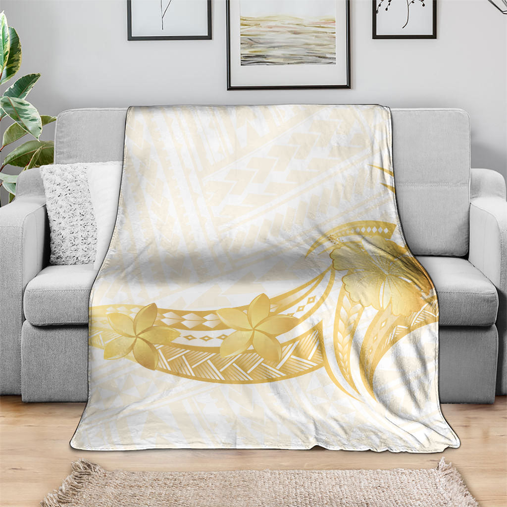 Polynesia White Sunday Blanket Polynesian Tattoo Plumeria Hibiscus Gold LT14 - Polynesian Pride