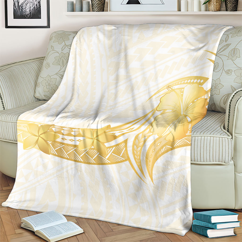 Polynesia White Sunday Blanket Polynesian Tattoo Plumeria Hibiscus Gold LT14 - Polynesian Pride