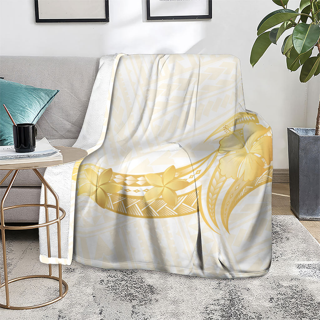 Polynesia White Sunday Blanket Polynesian Tattoo Plumeria Hibiscus Gold LT14 - Polynesian Pride