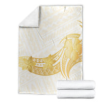 Polynesia White Sunday Blanket Polynesian Tattoo Plumeria Hibiscus Gold LT14 - Polynesian Pride