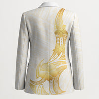 Polynesia White Sunday Blazer Polynesian Tattoo Plumeria Hibiscus Gold LT14 - Polynesian Pride
