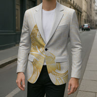 Polynesia White Sunday Blazer Polynesian Tattoo Plumeria Hibiscus Gold LT14 - Polynesian Pride