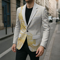Polynesia White Sunday Blazer Polynesian Tattoo Plumeria Hibiscus Gold LT14 - Polynesian Pride