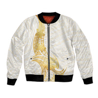 Polynesia White Sunday Bomber Jacket Polynesian Tattoo Plumeria Hibiscus Gold LT14 Unisex White - Polynesian Pride