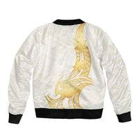 Polynesia White Sunday Bomber Jacket Polynesian Tattoo Plumeria Hibiscus Gold LT14 - Polynesian Pride