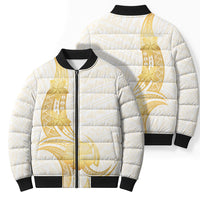 Polynesia White Sunday Bomber Puffer Jacket Polynesian Tattoo Plumeria Hibiscus Gold LT14 - Polynesian Pride