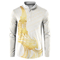 Polynesia White Sunday Button Sweatshirt Polynesian Tattoo Plumeria Hibiscus Gold LT14 White - Polynesian Pride