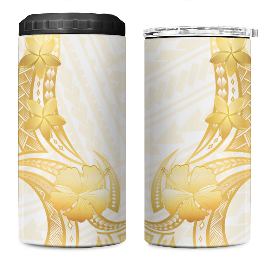 Polynesia White Sunday 4 in 1 Can Cooler Tumbler Polynesian Tattoo Plumeria Hibiscus Gold LT14 One Size: 16 oz White - Polynesian Pride
