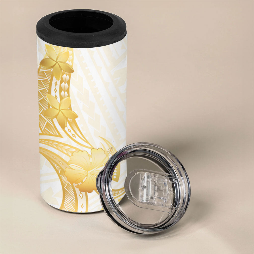 Polynesia White Sunday 4 in 1 Can Cooler Tumbler Polynesian Tattoo Plumeria Hibiscus Gold LT14 - Polynesian Pride
