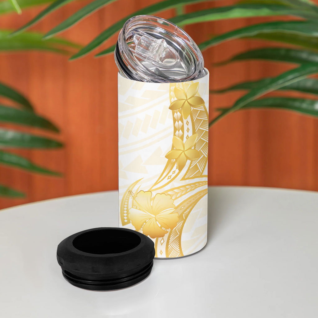Polynesia White Sunday 4 in 1 Can Cooler Tumbler Polynesian Tattoo Plumeria Hibiscus Gold LT14 - Polynesian Pride