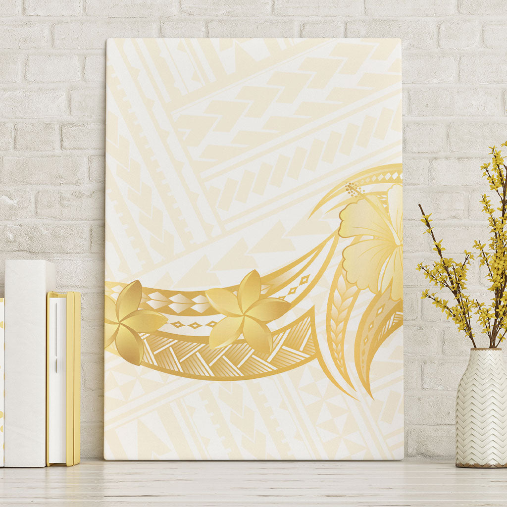 Polynesia White Sunday Canvas Wall Art Polynesian Tattoo Plumeria Hibiscus Gold LT14 Without Frame White - Polynesian Pride