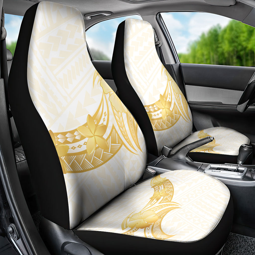 Polynesia White Sunday Car Seat Cover Polynesian Tattoo Plumeria Hibiscus Gold LT14 - Polynesian Pride