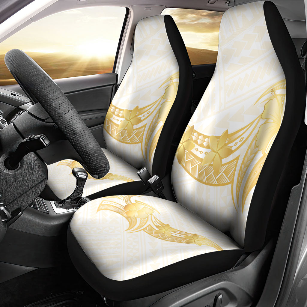 Polynesia White Sunday Car Seat Cover Polynesian Tattoo Plumeria Hibiscus Gold LT14 - Polynesian Pride