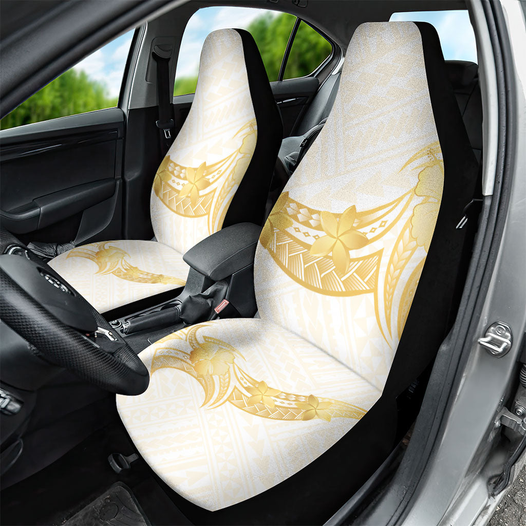Polynesia White Sunday Car Seat Cover Polynesian Tattoo Plumeria Hibiscus Gold LT14 - Polynesian Pride