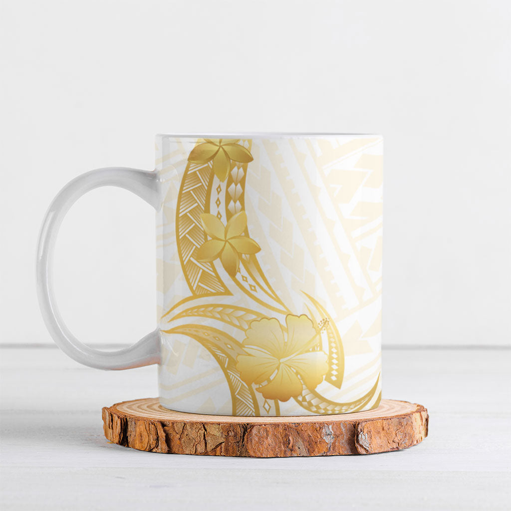 Polynesia White Sunday Ceramic Mug Polynesian Tattoo Plumeria Hibiscus Gold LT14 White - Polynesian Pride