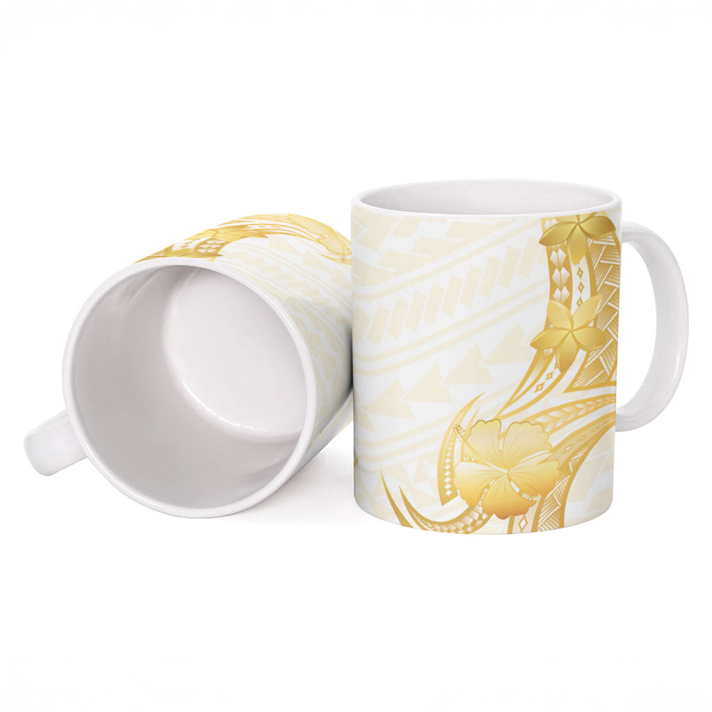 Polynesia White Sunday Ceramic Mug Polynesian Tattoo Plumeria Hibiscus Gold LT14 - Polynesian Pride