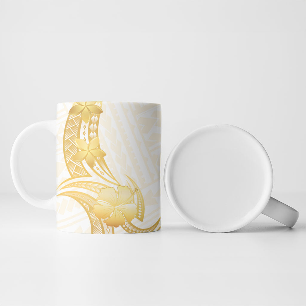 Polynesia White Sunday Ceramic Mug Polynesian Tattoo Plumeria Hibiscus Gold LT14 - Polynesian Pride