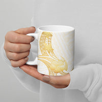 Polynesia White Sunday Ceramic Mug Polynesian Tattoo Plumeria Hibiscus Gold LT14 - Polynesian Pride