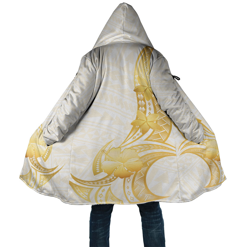 Polynesia White Sunday Cloak Polynesian Tattoo Plumeria Hibiscus Gold LT14 Unisex White - Polynesian Pride