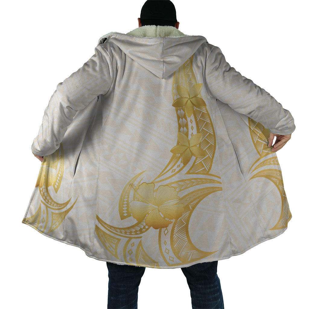 Polynesia White Sunday Cloak Polynesian Tattoo Plumeria Hibiscus Gold LT14 - Polynesian Pride