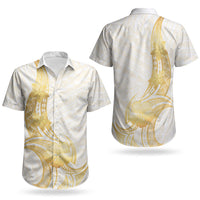 Polynesia White Sunday Couples Matching Summer Maxi Dress and Hawaiian Shirt Polynesian Tattoo Plumeria Hibiscus Gold LT14 - Polynesian Pride