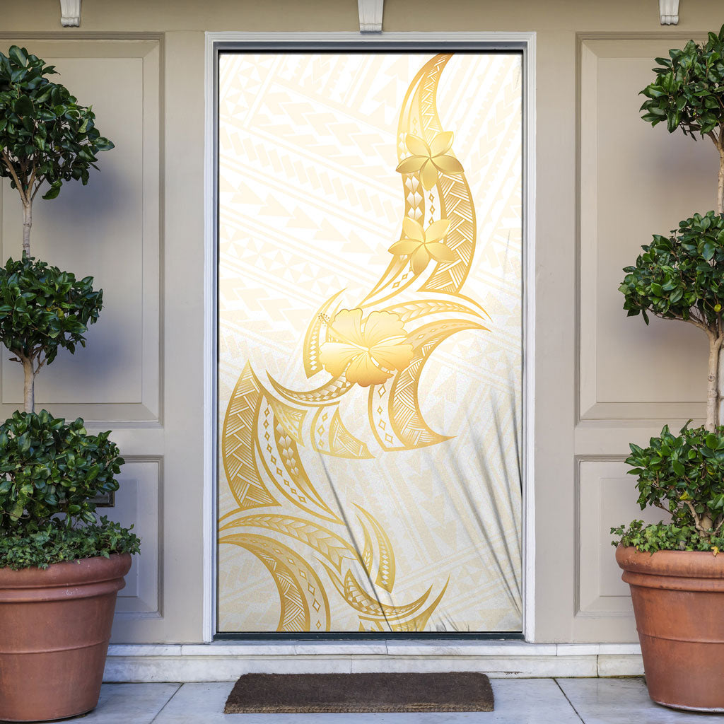 Polynesia White Sunday Door Cover Polynesian Tattoo Plumeria Hibiscus Gold LT14 White - Polynesian Pride