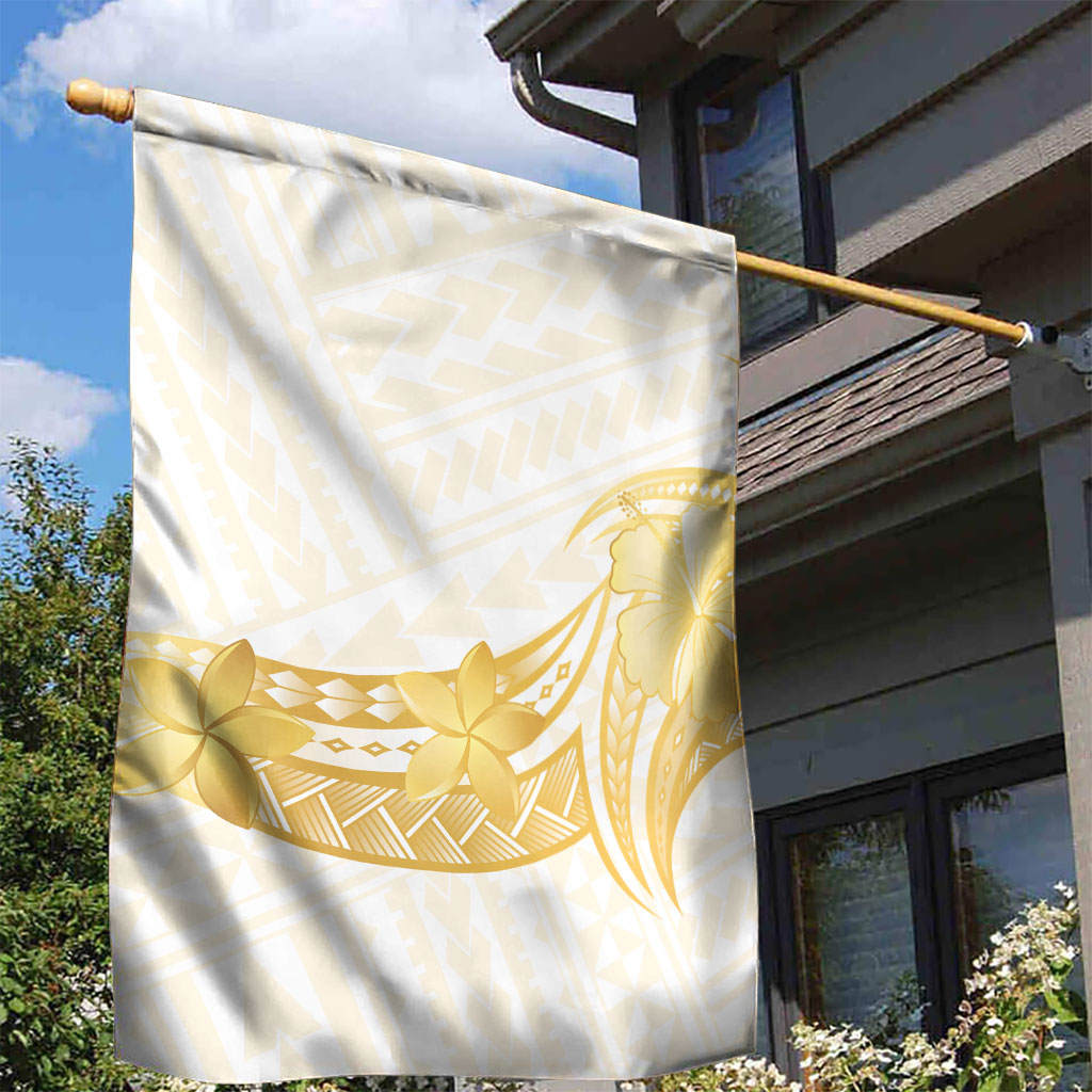 Polynesia White Sunday Garden Flag Polynesian Tattoo Plumeria Hibiscus Gold LT14 - Polynesian Pride