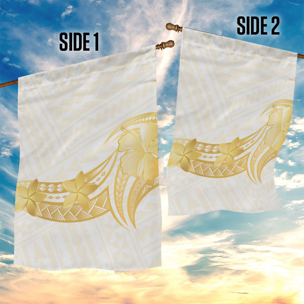 Polynesia White Sunday Garden Flag Polynesian Tattoo Plumeria Hibiscus Gold LT14 - Polynesian Pride