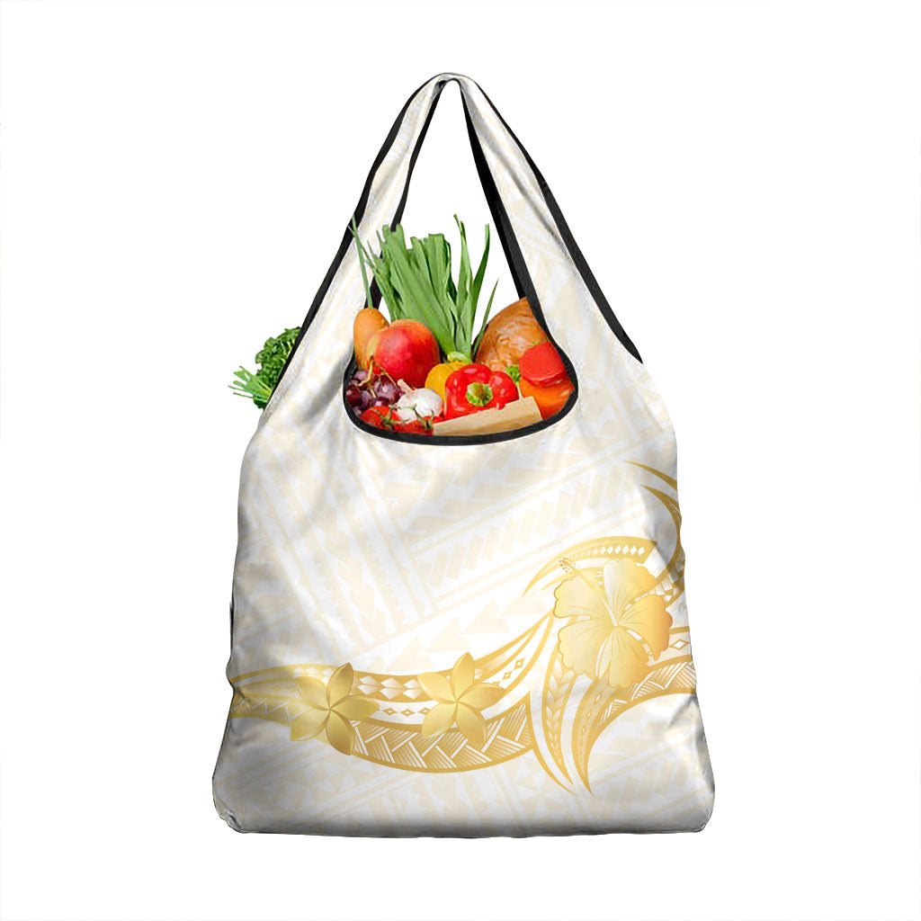 Polynesia White Sunday Grocery Bag Polynesian Tattoo Plumeria Hibiscus Gold LT14 1-pack One Size White - Polynesian Pride