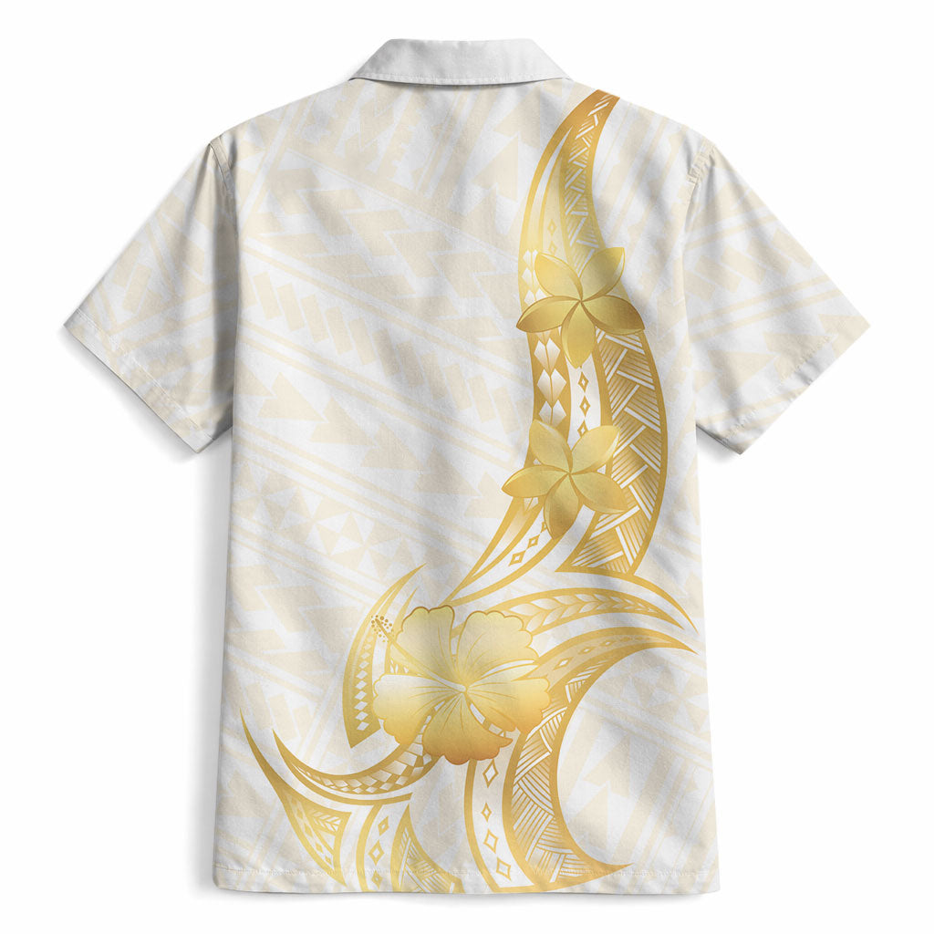 Polynesia White Sunday Hawaiian Shirt Polynesian Tattoo Plumeria Hibiscus Gold LT14 - Polynesian Pride