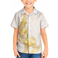 Polynesia White Sunday Hawaiian Shirt Polynesian Tattoo Plumeria Hibiscus Gold LT14 - Polynesian Pride