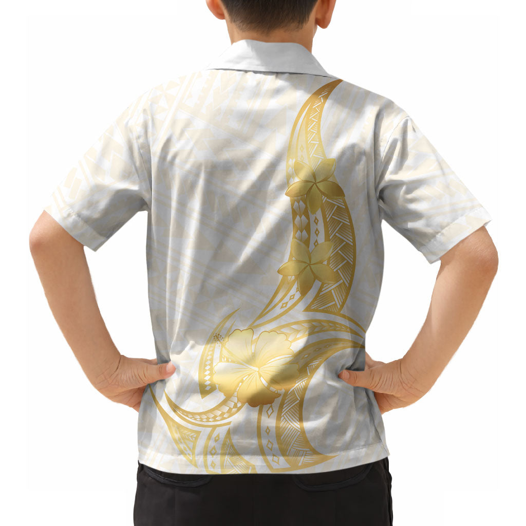 Polynesia White Sunday Hawaiian Shirt Polynesian Tattoo Plumeria Hibiscus Gold LT14 - Polynesian Pride