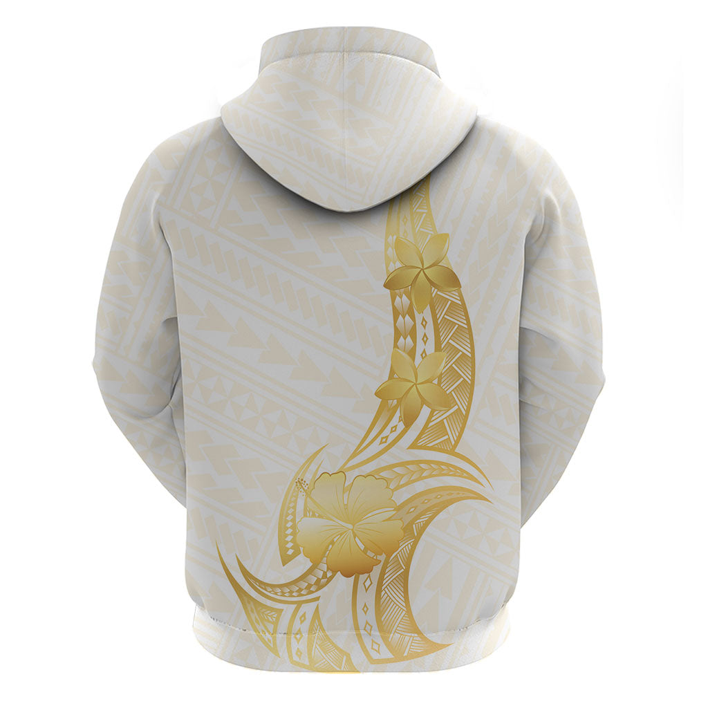 Polynesia White Sunday Hoodie Polynesian Tattoo Plumeria Hibiscus Gold LT14 - Polynesian Pride